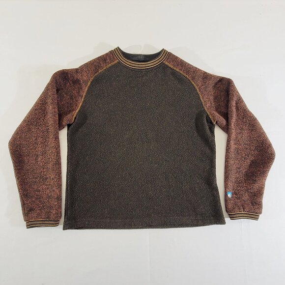 KUHL Alfpaca Men’s Medium Pullover Crewneck Sweater Fleece Brown Orange Hiking - Picture 1 of 6